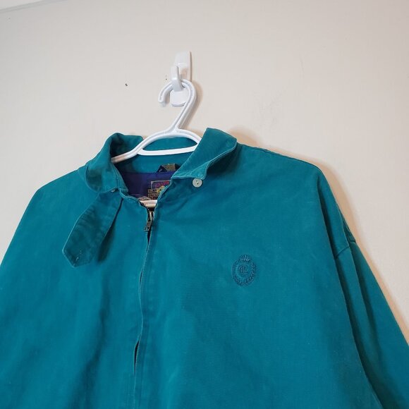 Vintage 90s Chaps Ralph Lauren Canvas Bomber Jacket Teal Size M - Picture 3 of 5